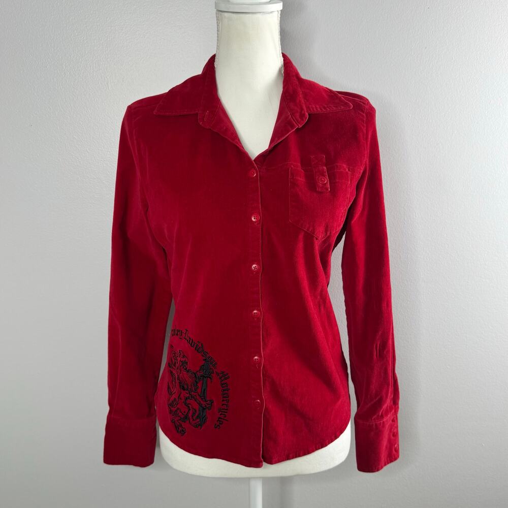 Y2k Harley Davidson corduroy button up shirt size M